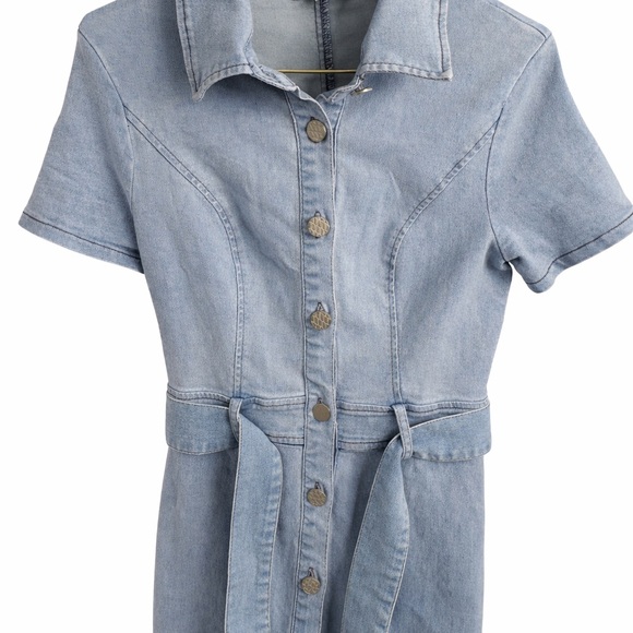 Fashion Nova Washed Denim Maxi Dress Small Button Front Belted Light Wash Chic - Picture 5 of 11